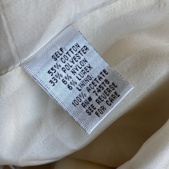 VINTAGE CACHE Cropped Jacket Womens Sz 4 Gold Jacquard Floral Print Flounce - Picture 8 of 8